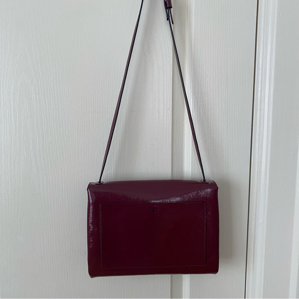 Tory Burch Burgundy Wine Red Maroon Patent Leather Shoulder Bag - Picture 8 of 14